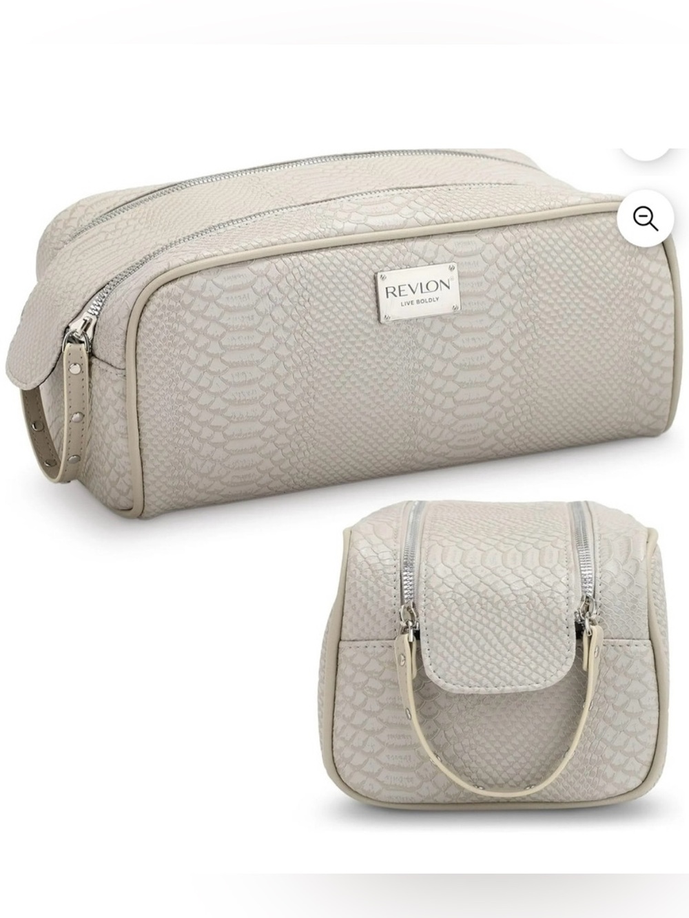 Revlon Cream Snake-Embossed Cosmetic bag Case Large